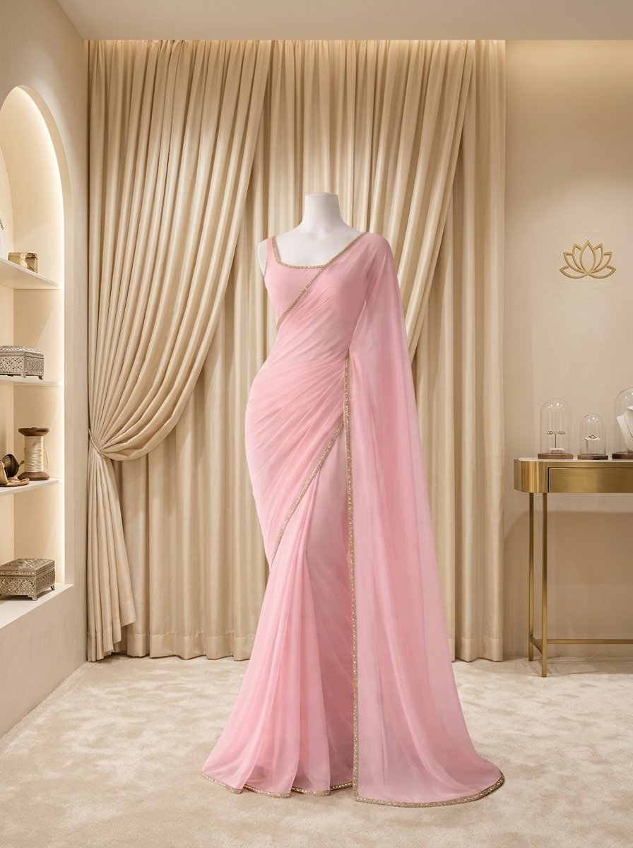 Rani Pink Embroidered Saree